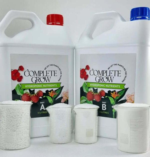 CompleteGrow custom A and B nutrient blends with soluble powder samples