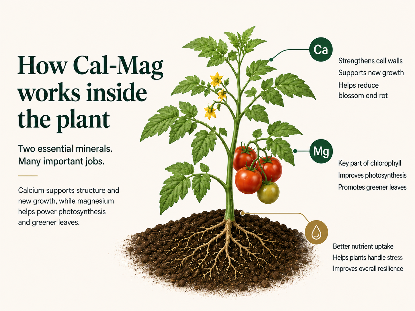 How calcium and magnesium support stronger plant structure, greener leaves, nutrient uptake and plant resilience