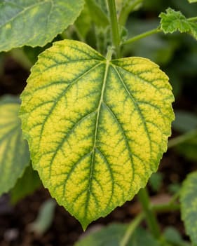 Leaf showing yellowing between green veins