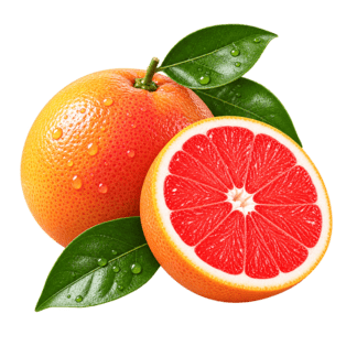 Fresh grapefruit with citrus leaves