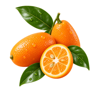 Fresh kumquats with citrus leaves