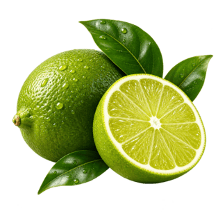Fresh limes with citrus leaves