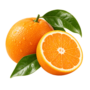 Fresh oranges with citrus leaves