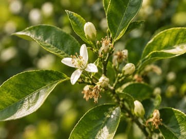 Sparse citrus flowering and spent blossoms