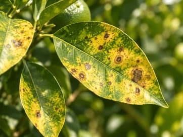 Spotted and mottled citrus leaves