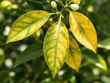 Yellowing citrus leaves