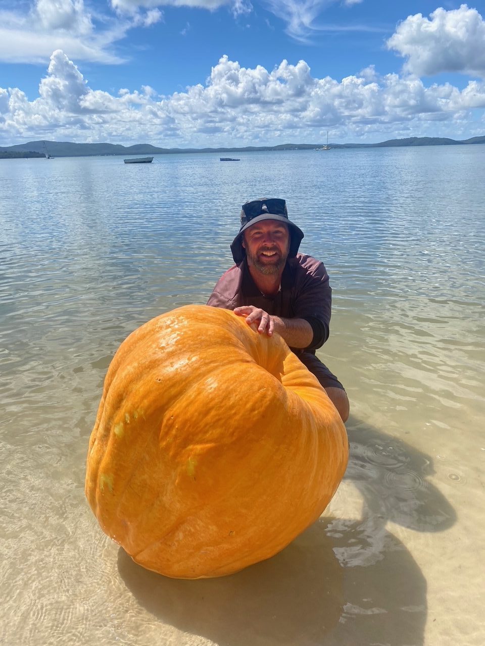 Matt with a 78 kilogram giant pumpkin grown using CompleteGrow Advanced 4-18-38 fertiliser